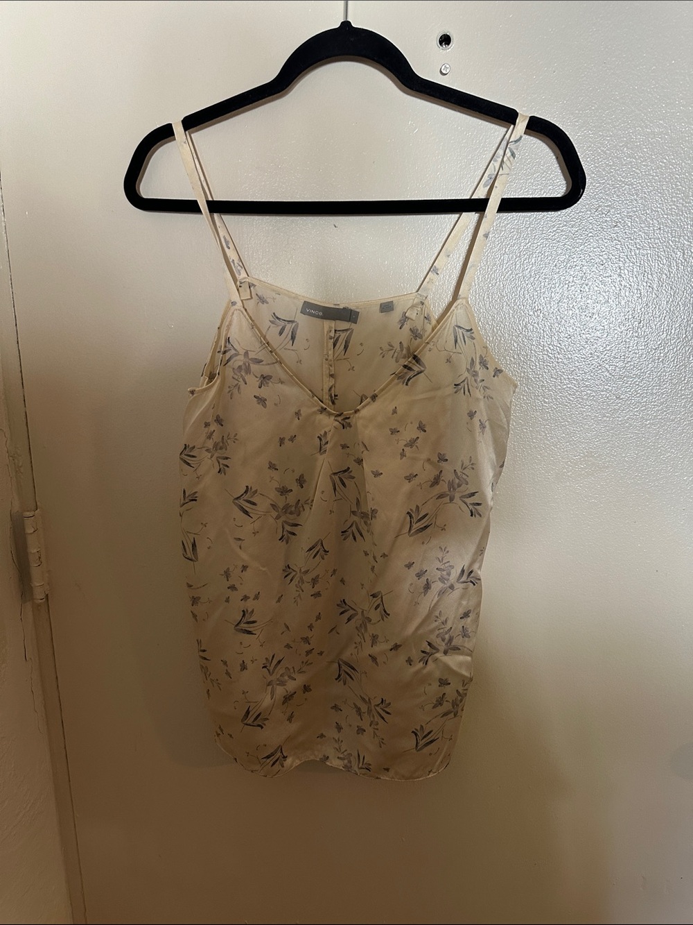 Vince. Beige Gray Floral Silk Camisole Top Spaghetti Strap Women's Regular S
